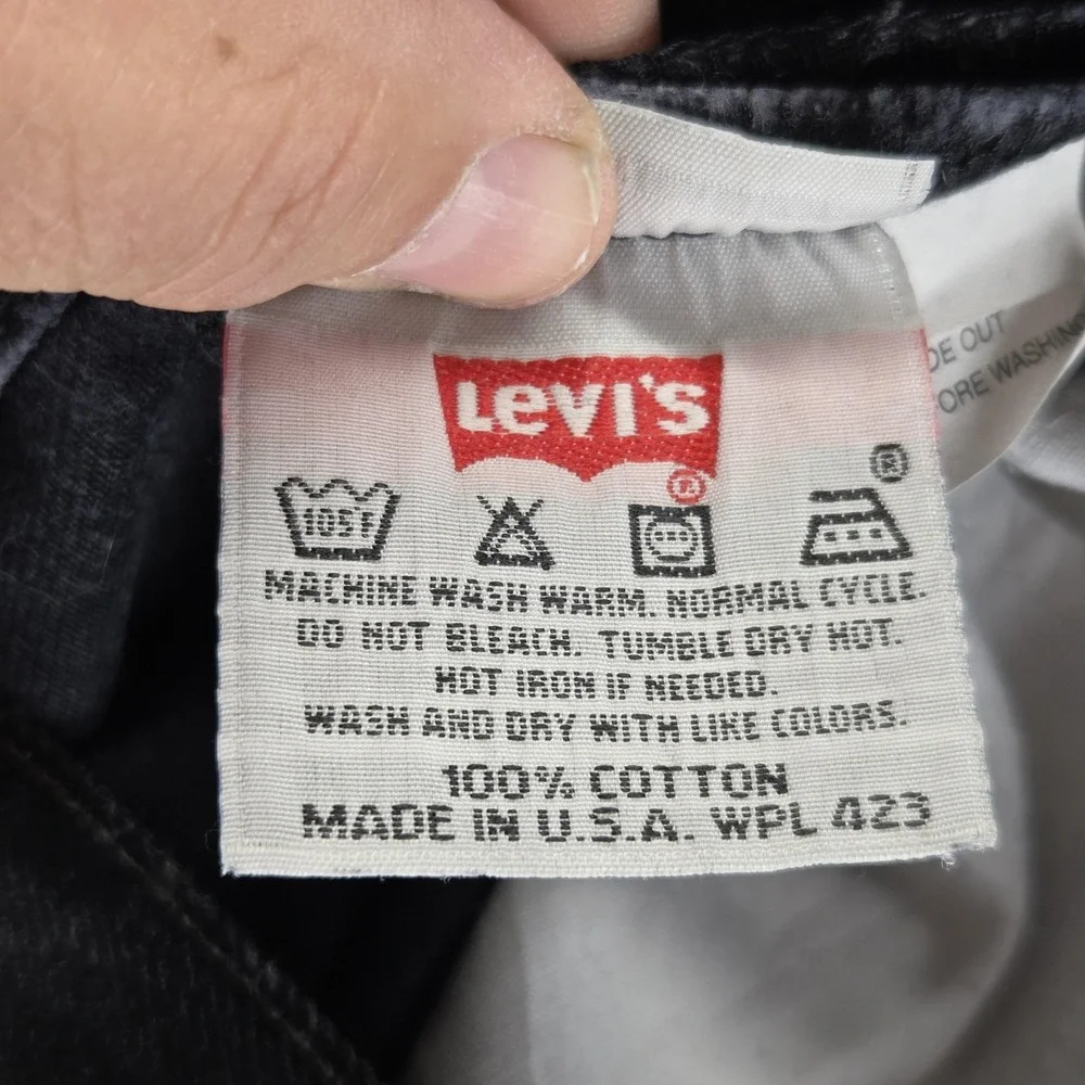 Vintage Levis 501 Jeans Mens Black Button Fly Made In USA Altered Hem Fits 26x27